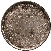 Silver ½-Rupee, 1885Br,