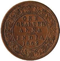 (16) 200-300 2171 Copper ¼-Anna, 1862, with dot (SW 4.171).