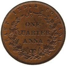 100-150 all ex Pridmore collection 2168 Copper ¼-Anna (5), 1858, (SW 3.