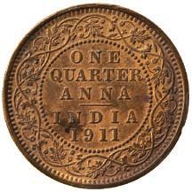 (4) 200-250 2177 Bronze ¼-Anna, 1911C (SW 8.