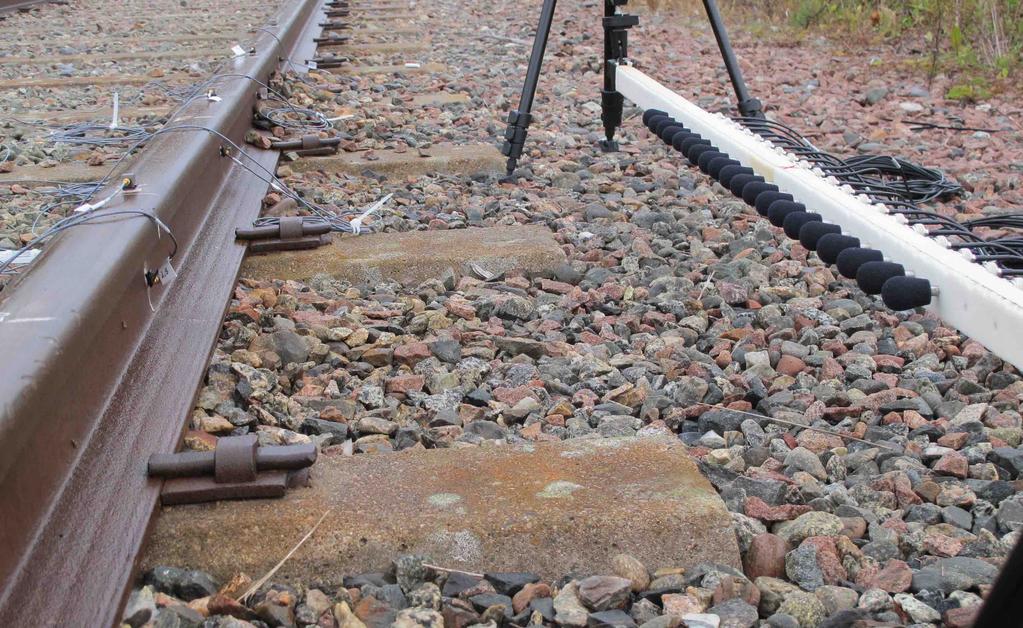 (a) Figure 8: Photographs of the experimental setup: (a) microphone array measurement on empty track, and acceleration measurement with train X2000 on the track.
