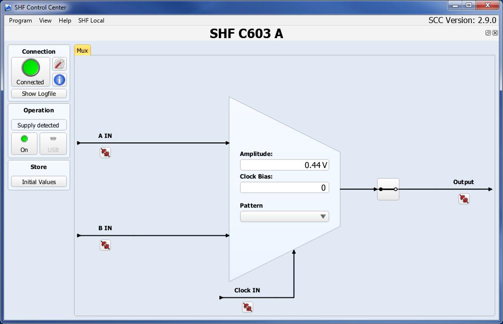 Remote Interface & Software The MUX is controlled by the easy to use software package SHF Control Center (SCC).