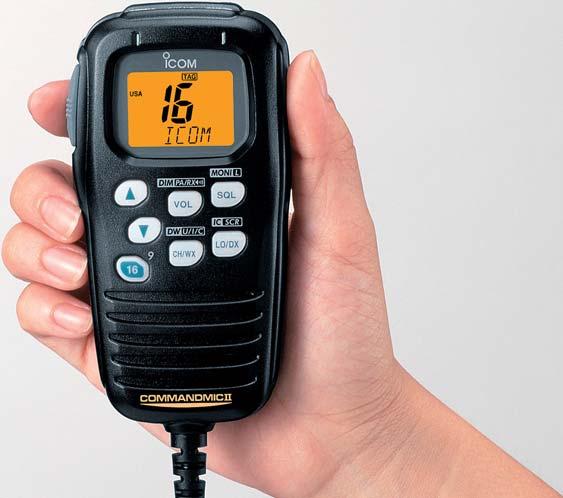 3m (60ft) away. All functions of the radio, including distress call, DSC, fog horn, as well as transmission, reception and Intercom are available. * IC-M504: 2nd station only.