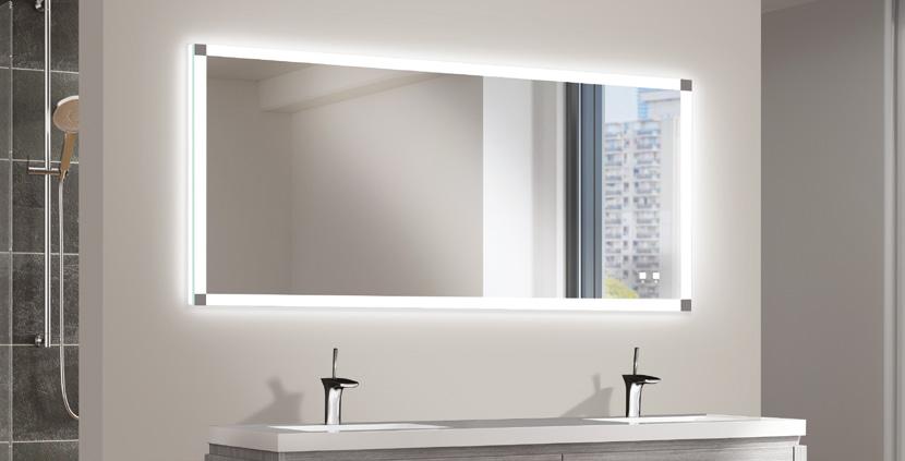 The Tranquility Illuminated Mirror Collection The Tranquility Illuminated Mirror is the essence of contemporary, stylish simplicity, featuring a single band of frosted light for front lighting, with