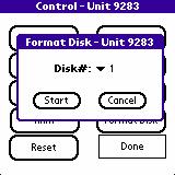 From the Control menu tap on the Format Disk button. A dialog box will appear.