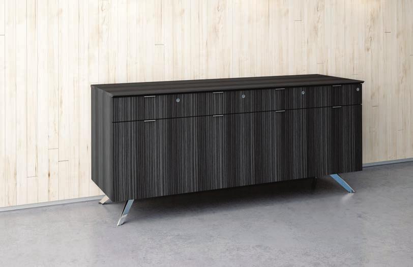Top credenza: 4-door with locking drawers size: 76" x 24" x 34"H top: 624p Charcoal Riftcut Oak edge: 1" RB