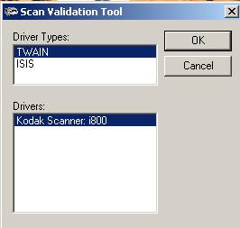 1. Select Start>Run or select Programs>Kodak>Document Imaging>Scan Validation Tool. The Scan Validation Tool dialog box will be displayed. 2.