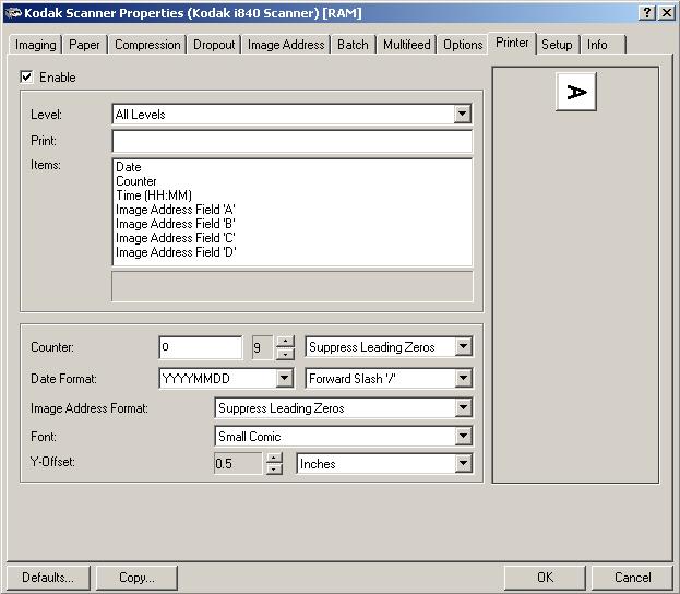 The Printer tab The Document Printer 1 provides a vertical print capability that is programmed to support alphanumeric characters as defined by the host.