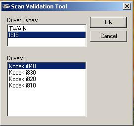 1. Select Start>Run or select Programs>Kodak>Document Imaging>Scan Validation Tool. The Scan Validation Tool dialog box will be displayed. 2.