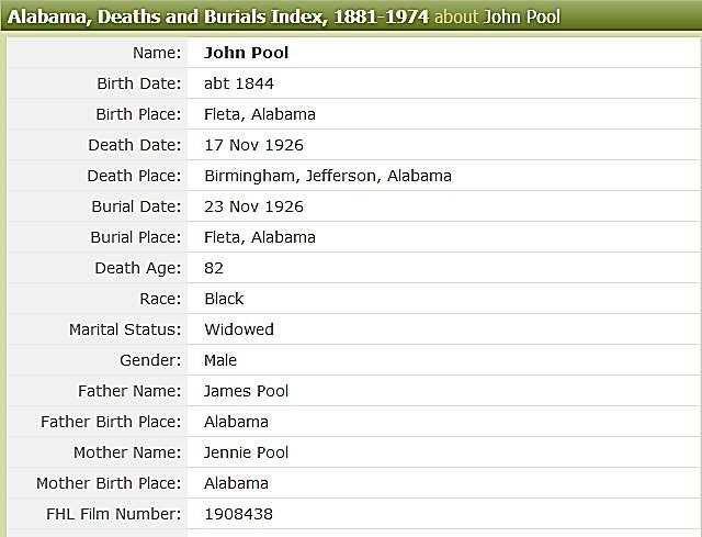 1926 Death Index, John Poole JOHN POOLE The death index for John Poole verifies the name of his parents, James (W.T.) Poole and Jennie (Carpenter) Poole.
