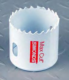 HOLE SAWS Max Cut Deeper Cut Bi-metal Hole Saws Features Improved tooth geometry Simonds vari-gullet design Benefits Cuts up to 20% faster Cleans chips faster for improved cutting 1-9/16 cutting