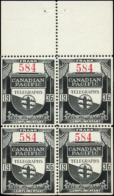 Very Fine document rarely seen multiple on document - $45 (±US$36) 1936 CANADIAN PACIFIC TELEGRAPHS TCP49*NH