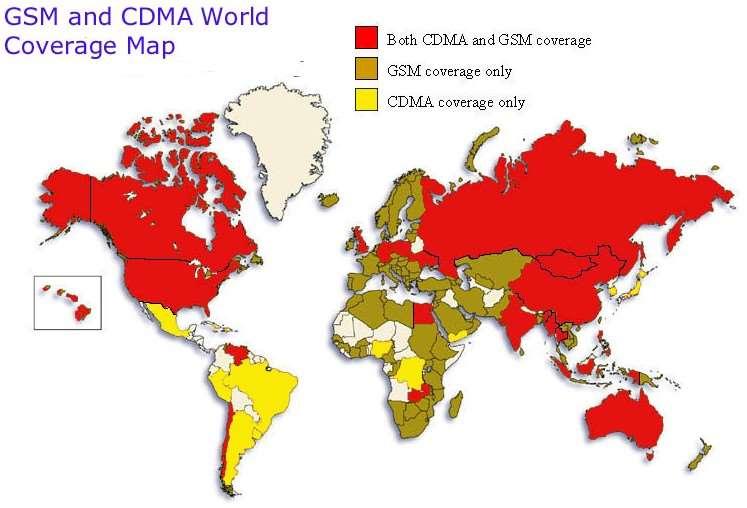 GSM and CDMA Coverage Map Worldwide
