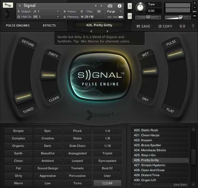 SIGNAL has four menu pages that house the functions