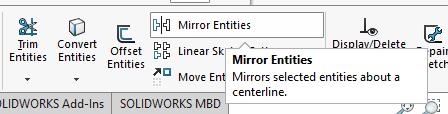 Select the Mirror Entities tool from the sketch toolbar. Select the small circle for Entities to Mirror.
