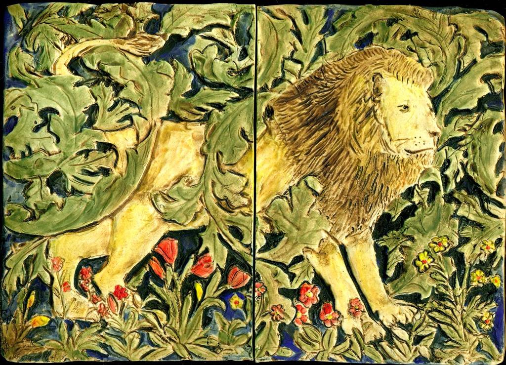 Inpsired by Morris s Forest Tapestry this two tile Lion is apporximately 6 x 9.