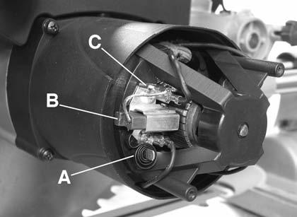 Using a screwdriver, remove the 2 pan head screws (B) Fig.22 that hold the motor housing cap (A) in place. Once the motor housing cap is removed, to release the carbon brush (B) Fig.