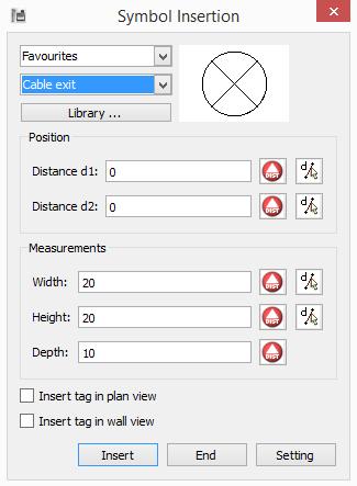 Select INSERT SYMBOL and select one of the left or right bottom wall corners in the wall view from where you would like to measure the symbol.