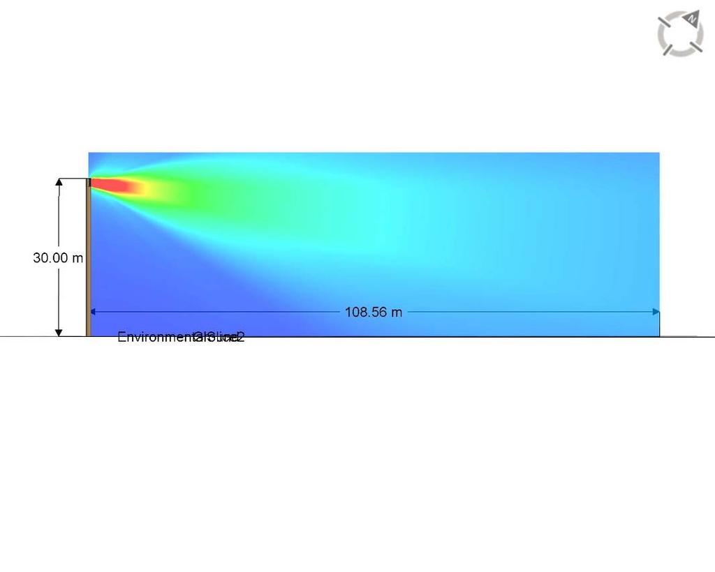 Cross section view of power density levels at azimuth 0 from tower structure to 108.