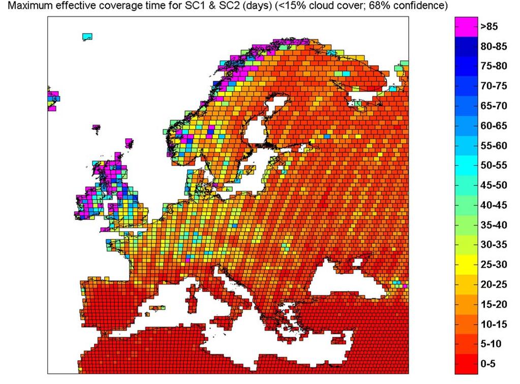 Sentinel-2 Revisit Time Capability Revisit time over Europe in summer