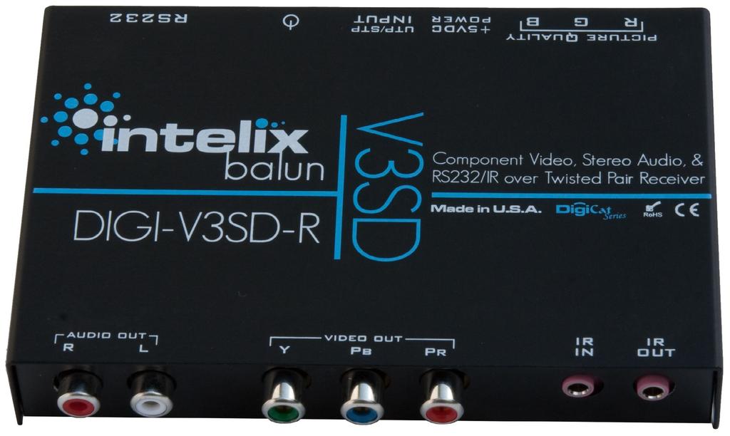 Intelix DIGI-V3SD-R Installation Manual Introduction When used in conjunction with a compatible send balun, distribution amplifier, or matrix switcher, the Intelix DIGI-V3SD-R active balun transmits