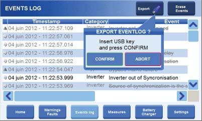 5.5.5. Event Log Export function All the events recorded can be downloaded on an USB key, as shown on Figure 13.