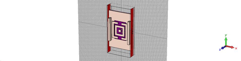 Figure 4. Rectangular microstrip patch antenna with proposed Metamaterial structure between two waveguide plane.