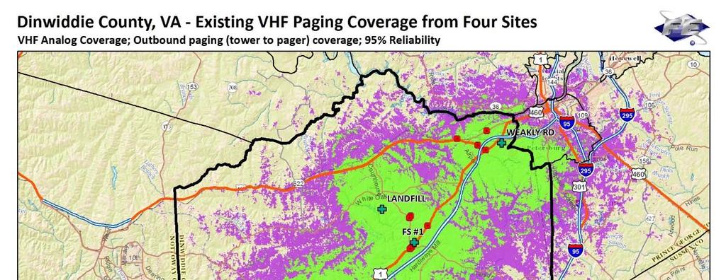 Figure 5 Existing VHF Pager RF Coverage 3.4.8 RF Coverage Prediction Methodology FE uses industry standards and best practices to predict radio coverage as accurately as possible.