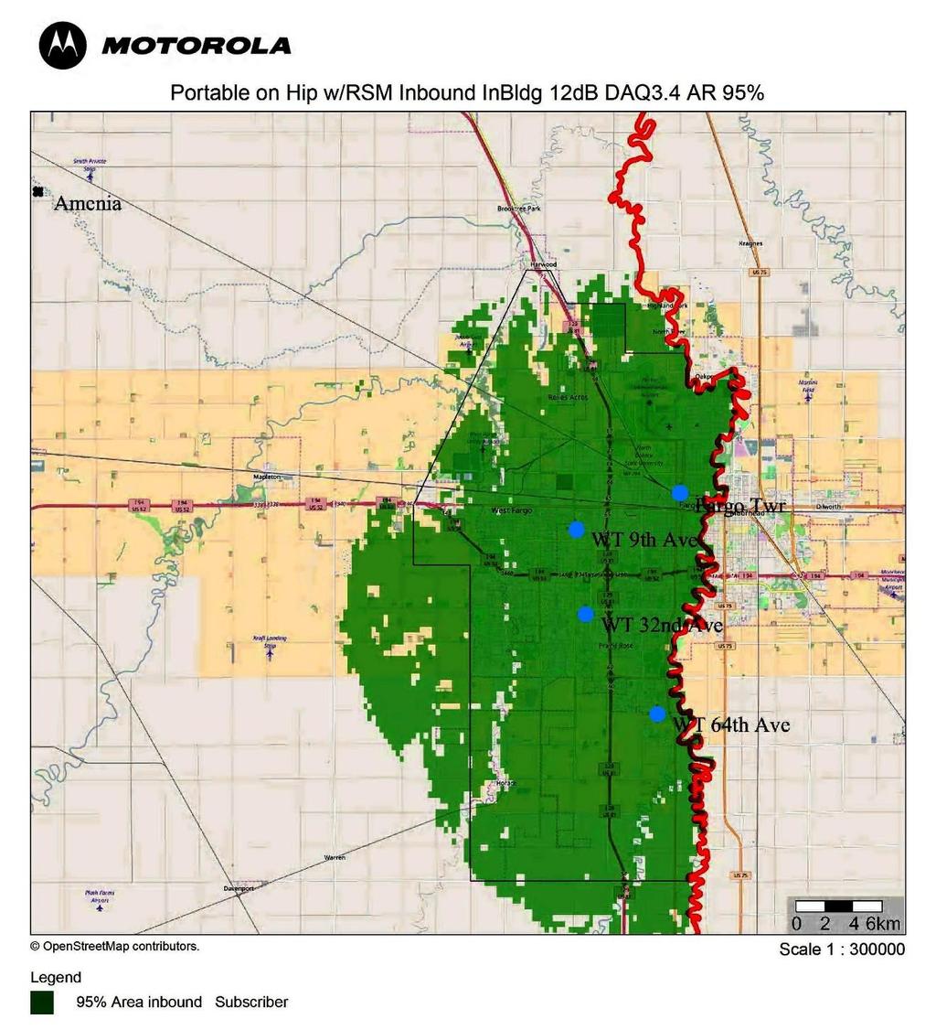 800 MHz Radio System ARMER Participation Plan 35 Map 4: 800 MHz Talk In from Portable Radios 12dB Loss In-Building Fargo/West Fargo The proposed system s Talk In coverage from portable radios inside