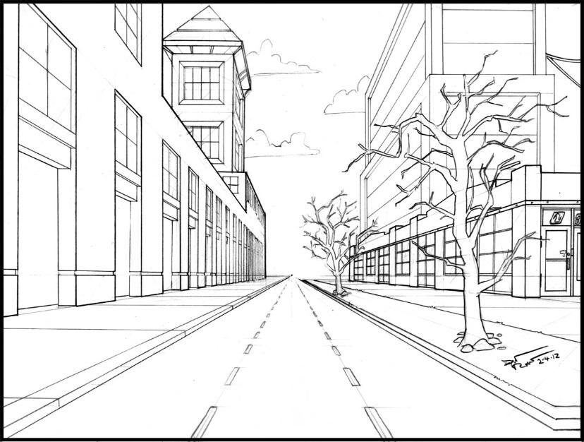 The link below has a tutorial for drawing a city scape: https://www.youtube.com/watch?v=oryhzrz8g_y. (The artist in the video does not use a ruler. Please. Use a ruler.