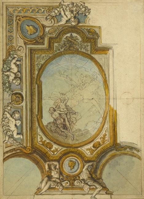 In this image, rectangles and ovals dominate the composition. They describe the architectural details for an illusionist ceiling fresco. Form has depth as well as width and height.