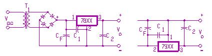 Both the 78XX and 79XX regulators can be used to provide +ve or -ve output voltages C and C are generally optional.