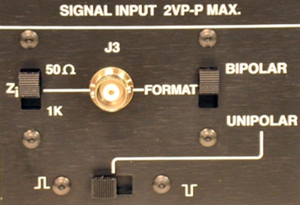 INPUT SIGNAL SELECTION SWITCHES Input Impedance Input Format Switch Select Switch Unipolar +/- Switch Input Impedance Select Switch: Sets the input impedance of the amplifier, typically 50ohms when