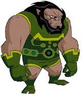 He has small and black eyes. Beast-man has big and sharp tooth. He has long black and uncombed hair.