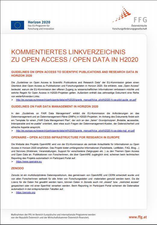 TIPP: GUIDELINES ON OPEN ACCESS, OPEN DATA, DATA MANAGEMENT IN HORIZON 2020; Annotated Link List Check also this