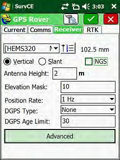 30. GPS Rover Comms menu, Type: Bluetooth BT Type: Windows Mobile Device: S320 184xxxx Where the Device: S320184xxxx, Will be the serial number of your S320 Rover. 31.