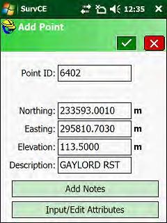 Description for the control point, To store the Point, select/tap S320 and