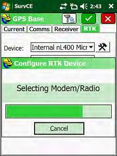 GPS Base RTK menu, Device: Internal nl400 Microhard Message Type: ROX This is the default Hemisphere GNSS RTK message type. Other supported RTK message types options include: CMR and RTCMV3.