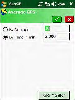 21. Average GPS menu, Available options are: By Number (of measurements), By Time in Min Select the option you prefer,