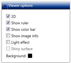 Figure 74: Viewer Options side window Checking 3-D displays the image as a 3-dimensional representation. Checking Show Ruler displays a horizontal scale bar representative of the distance in X and Y.