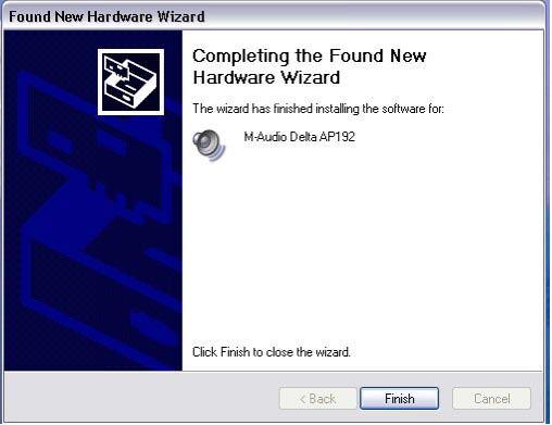 The Wizard will then report that Windows has finished installing the software. Click Finish.