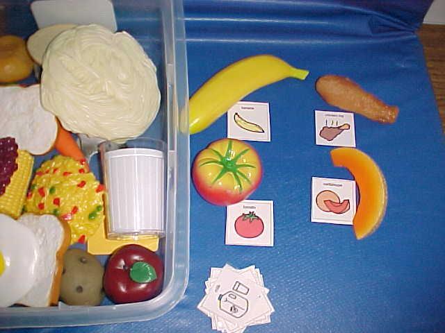 Match the food picture to the food Created using: Mayer-Johnson Inc. Boardmaker, card stock, laminating film and plastic food.