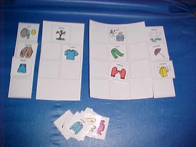 Match the clothing according to the weather. Created using: Mayer-Johnson Inc. Boardmaker, cardstock and laminating film.