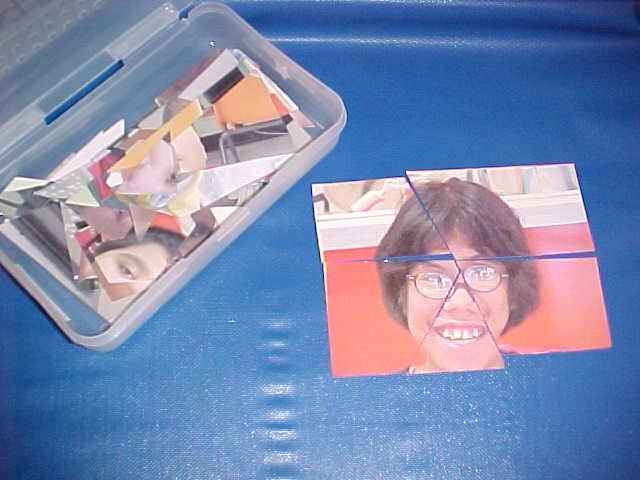 Classmates Face Puzzle Created using: digital camera, card stock, laminating film and scissors. Student will identify body parts.