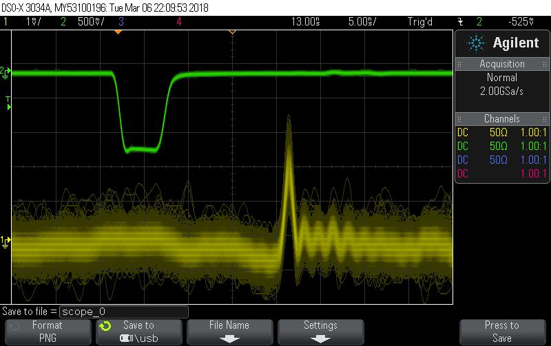Scope Trace Laser pulse 500 khz SiPM output
