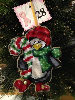 Cross-stitched Penguin w/candy Cane on