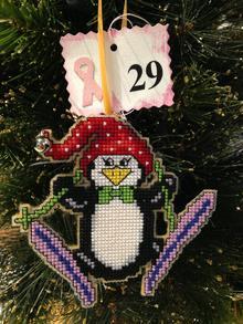 Cross-stitched Penguin on Skis on