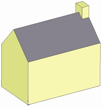 The drawing shows the plan and elevation of a building. The outline of the base is shown in isometric. Complete the isometric drawing of the building.