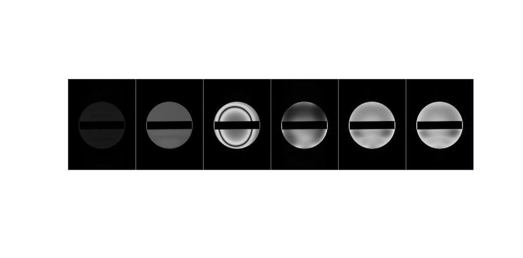 Figure 3.6: Steady-state imaging, phantom results. Images are shown on the same gray scale. For each image, the mean signal and standard deviation within the object are indicated.
