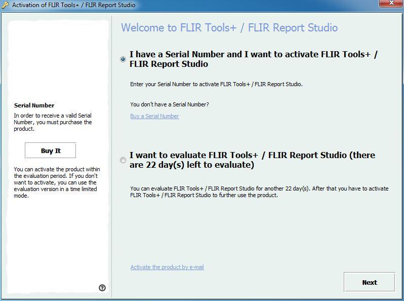 6 Managing licenses 6.1 Activating your license 6.1.1 General The first time you start FLIR Report Studio you will be able to choose one of the following options: Activate FLIR Report Studio online.